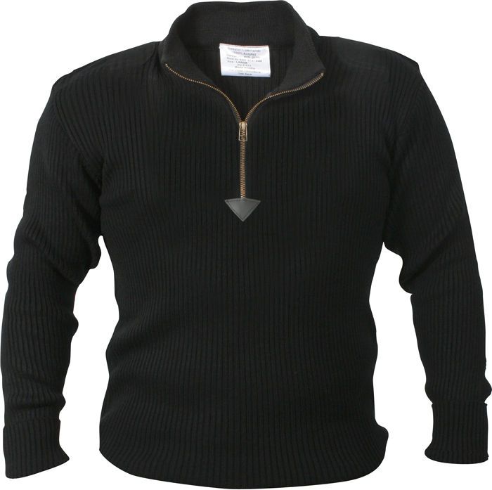 Army Style Black Military Quarter 1/4 Zip Commando Sweater