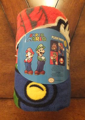 NWT Nintendo Super Mario Time To Team Up Plush Fleece Throw Blanket