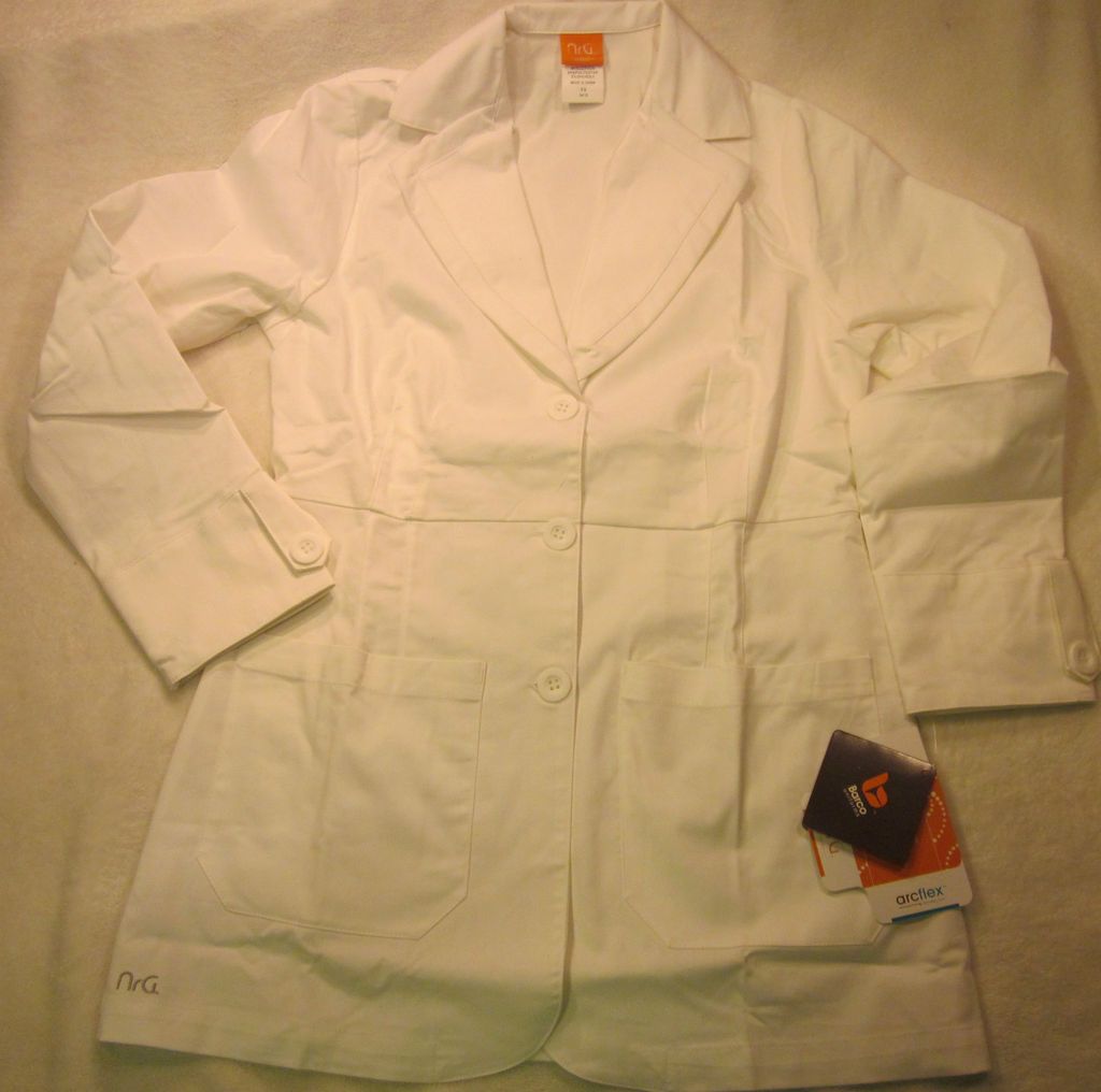 NWT Barco NRG Medical Lab Coat White Style 3415, 2 pocket, collared,3