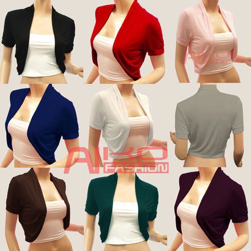 Ladies Short Sleeve Bolero Jacket Womens Shrug Cardigan Size S M L XL