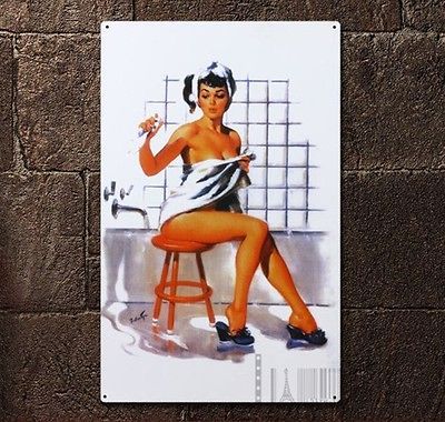 Vintage Tin Sign Sexy Girl In The Bathroom Bar Home Decor Y076