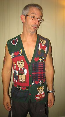 Karen Scott Ugly Christmas Sweater Vest Cardigan w/ Teddy Bears Size