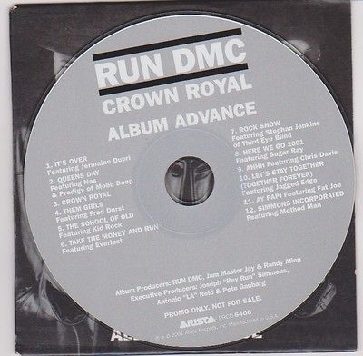 RUN DMC PROMO ADVANCE CD CROWN ROYAL RARE NAS FAT JOE KID ROCK