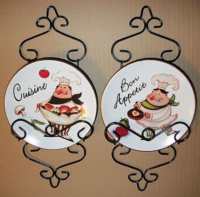 CUTE 5 FAT CHEF ITALIAN BISTRO PLATE WITH RACK WALL HANGING