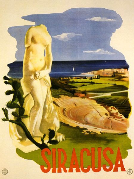 Siracusa Ocean Sea Boat Travel Tourism Italy Italia Vintage Poster