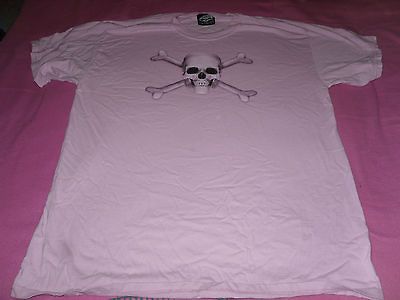 WOMANS PINK T SHIRT WITH SKULL AND CROSS BONES SIZELARGE BY SKULBONE