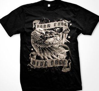 Internets Best Selling Tee Born Free Ride Free Mens T shirt, Eagle