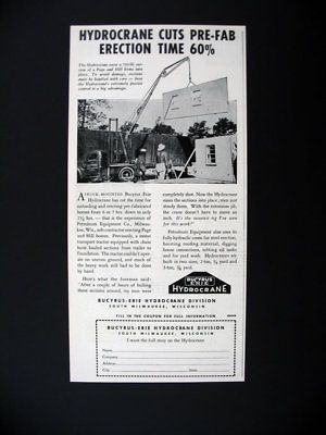 Bucyrus Erie Hydrocrane Pre Fab Home Section 1949 print Ad