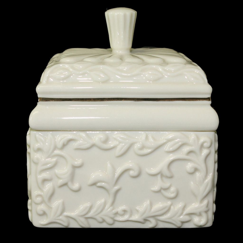 LENOX CHINA Ivory Gold Carved Ivy Covered Porcelain Keepsake Jewelry