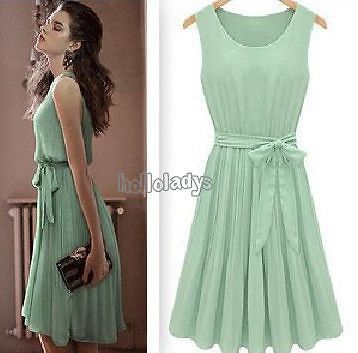 Nice looking Green Summer Sleeveless Vest Dress Chiffon Dress Skirt