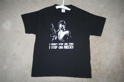 Medium SS Chuck Norris black & white I Dont Step On Toes T shirt   20