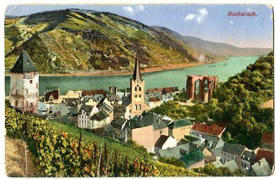 GERMANY BACHAR ACH TOWN VIEW CHURCH RI VER  VINTAGE POSTCARD