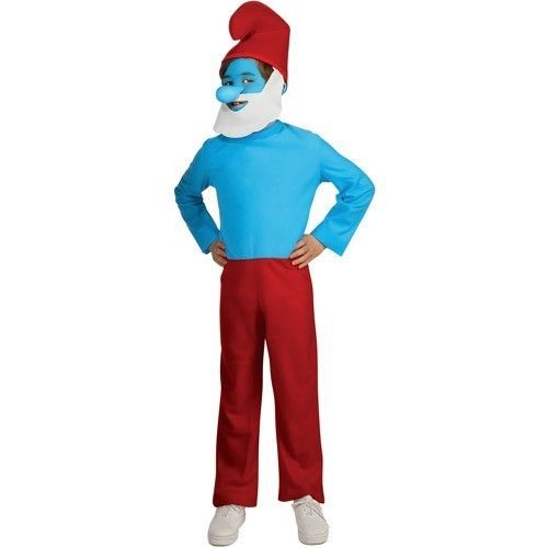 NWT Papa Smurf Costume Boy Child Blue Makeup Nose Jumpsuit BEARD Hat 6
