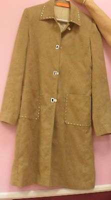 WOMENS CYNTHIA STEFFE GORGEOUS BROWN SUEDE STUDDED TRENCH COAT JACKET