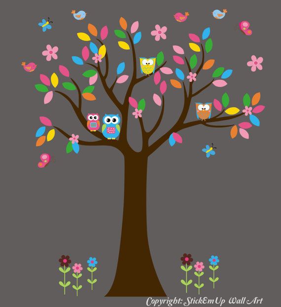 Wall Decals Nursery Baby Woodlands/Tree/Forest/Owls 74 x 68 Seramark