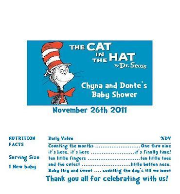 Candy Wrappers/Party Favors Dr Seuss cat in the hat baby shower